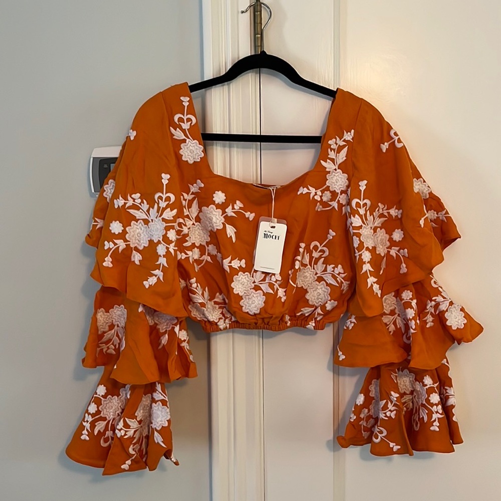 All Things Mochi Orange Floral Top. Perfect for Tennessee Game Day!